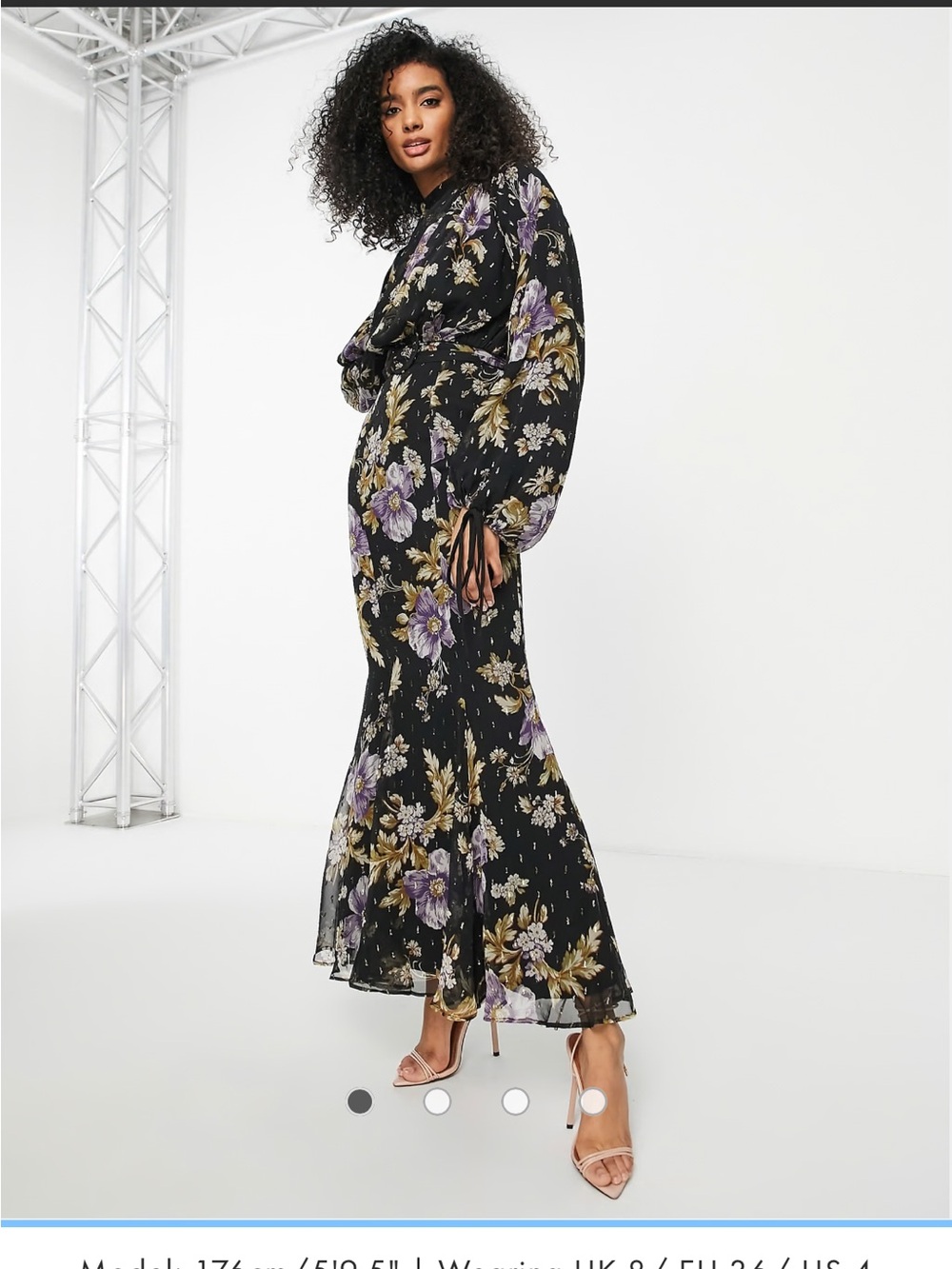 ASOS DESIGN high neck drape maxi dress in floral fil coupe with belt